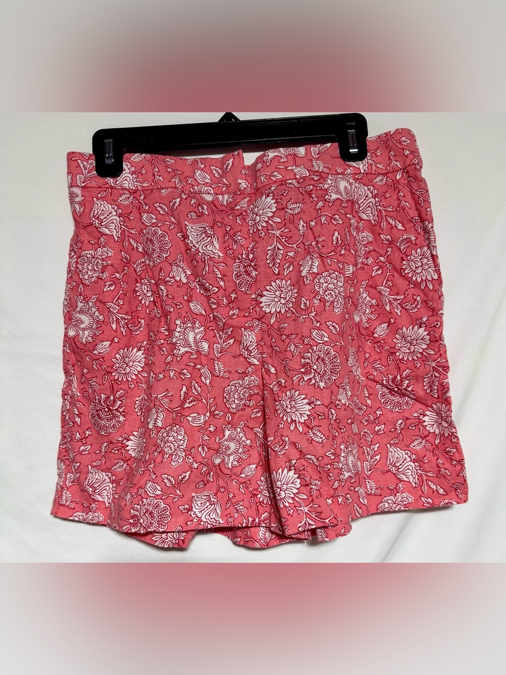 J Crew Floral Print Elastic Back Linen Blend Pleated Shorts Coral Sz 12